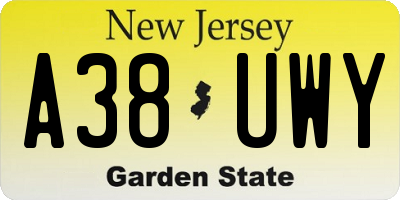 NJ license plate A38UWY