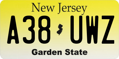 NJ license plate A38UWZ