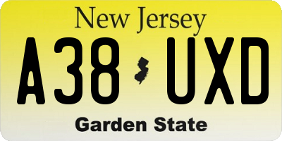 NJ license plate A38UXD
