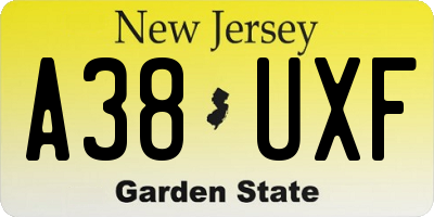 NJ license plate A38UXF