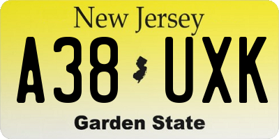 NJ license plate A38UXK