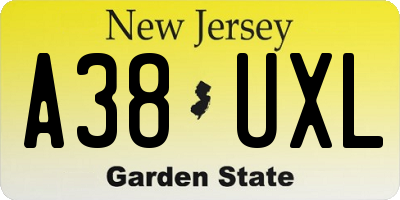 NJ license plate A38UXL