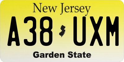 NJ license plate A38UXM