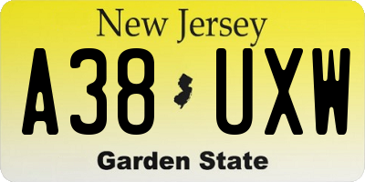 NJ license plate A38UXW