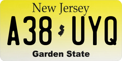 NJ license plate A38UYQ