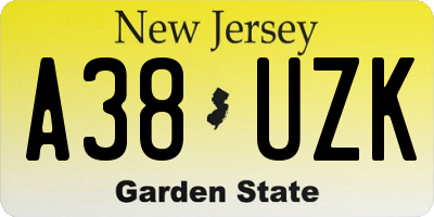 NJ license plate A38UZK