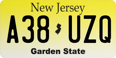 NJ license plate A38UZQ