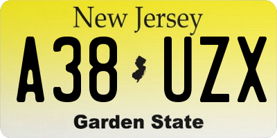 NJ license plate A38UZX