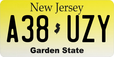 NJ license plate A38UZY