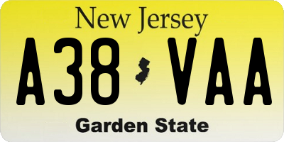 NJ license plate A38VAA