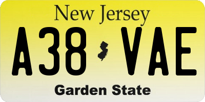 NJ license plate A38VAE