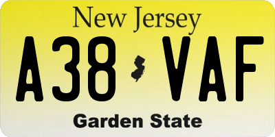 NJ license plate A38VAF