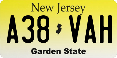 NJ license plate A38VAH