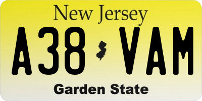 NJ license plate A38VAM