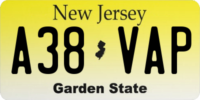 NJ license plate A38VAP