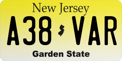 NJ license plate A38VAR
