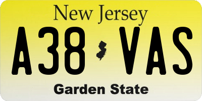 NJ license plate A38VAS