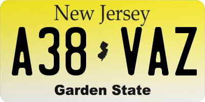 NJ license plate A38VAZ