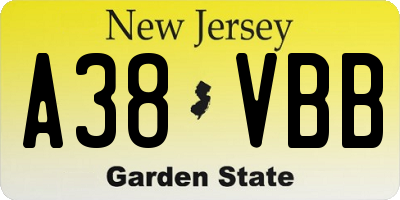 NJ license plate A38VBB
