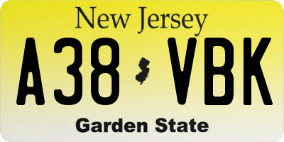 NJ license plate A38VBK