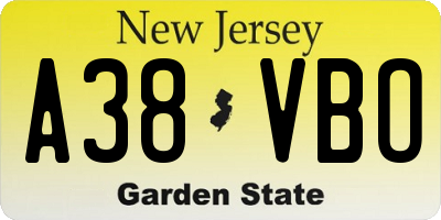 NJ license plate A38VBO