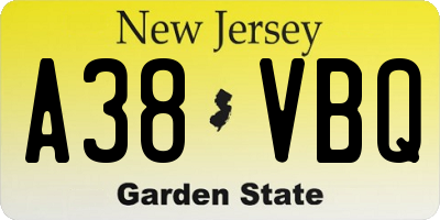 NJ license plate A38VBQ
