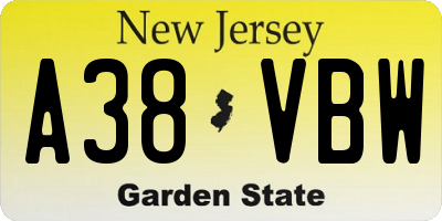 NJ license plate A38VBW