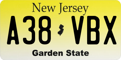 NJ license plate A38VBX
