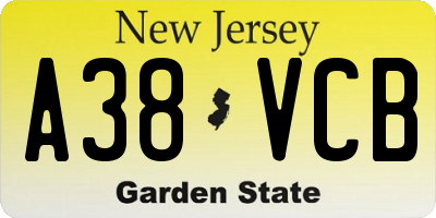 NJ license plate A38VCB