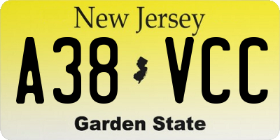 NJ license plate A38VCC