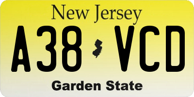 NJ license plate A38VCD
