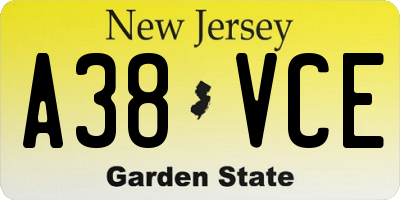 NJ license plate A38VCE