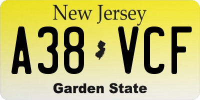 NJ license plate A38VCF