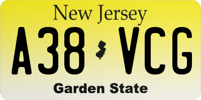 NJ license plate A38VCG