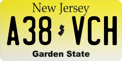 NJ license plate A38VCH