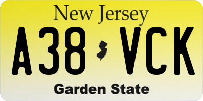 NJ license plate A38VCK
