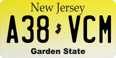NJ license plate A38VCM
