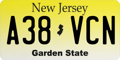 NJ license plate A38VCN