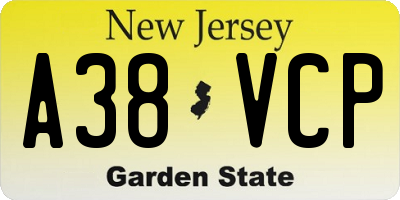 NJ license plate A38VCP