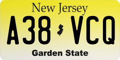 NJ license plate A38VCQ
