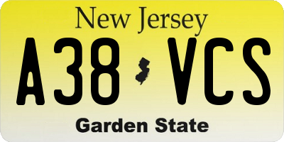 NJ license plate A38VCS