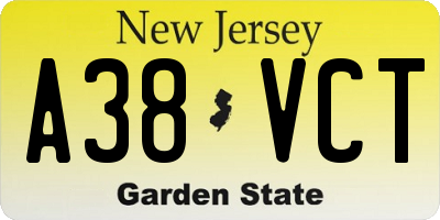 NJ license plate A38VCT