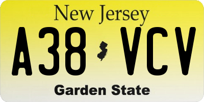 NJ license plate A38VCV