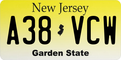 NJ license plate A38VCW