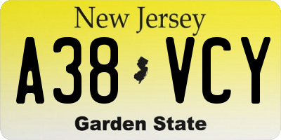 NJ license plate A38VCY