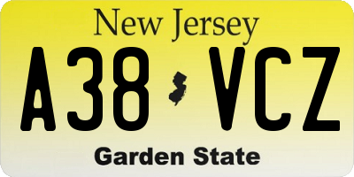 NJ license plate A38VCZ