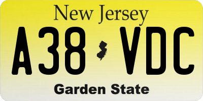 NJ license plate A38VDC