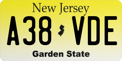 NJ license plate A38VDE