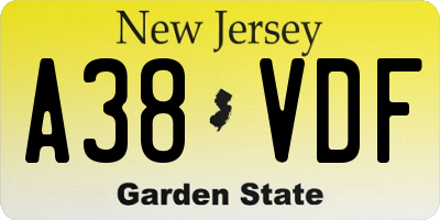 NJ license plate A38VDF