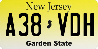NJ license plate A38VDH